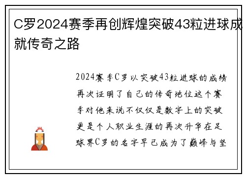 C罗2024赛季再创辉煌突破43粒进球成就传奇之路